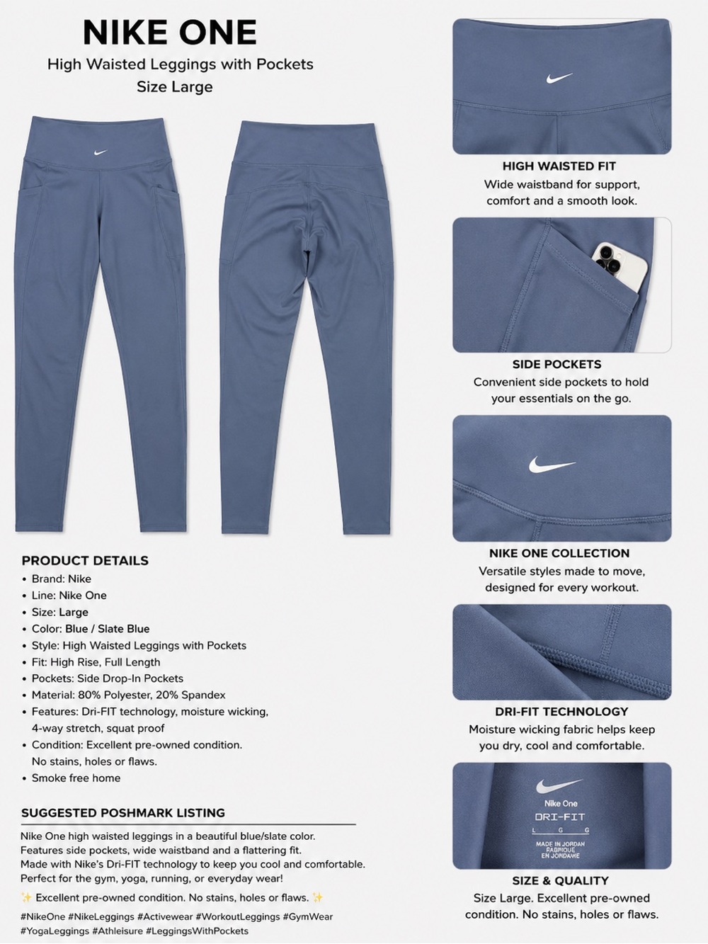 Nike Kids High-Waisted Leggings in Slate Blue